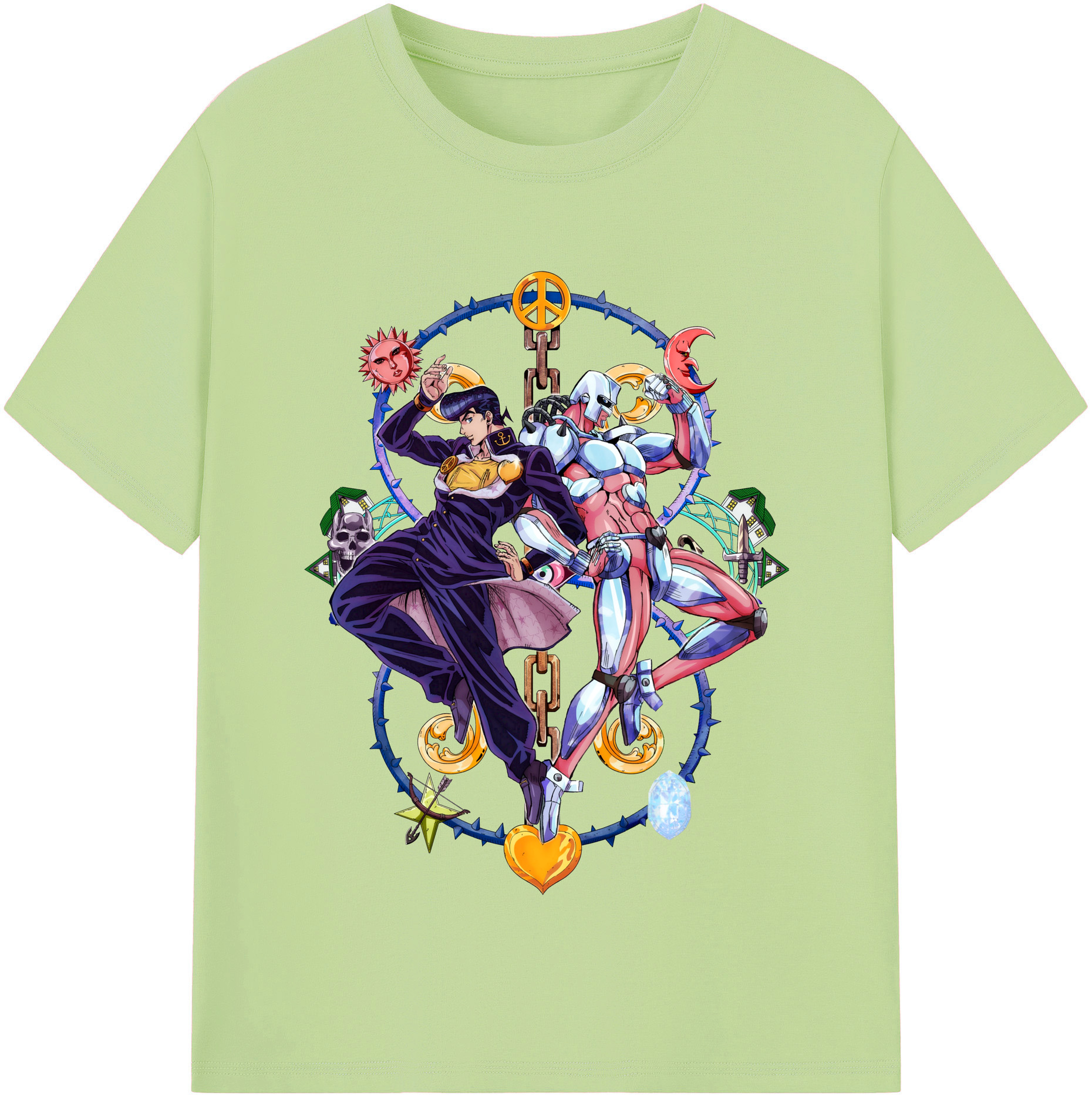 （画像用） ジョジョの奇妙な冒険 ひがしかた じょうすけ JoJo's Bizarre Adventure Higashikata Josuke 綿100％半袖Tシャツ（フロントプリント）